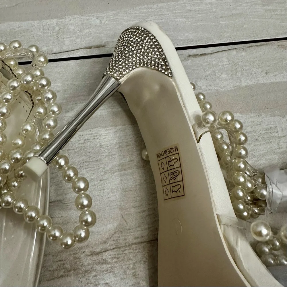 Public Desire White Pearl Stiletto Heels Shimmer Sparkly Wedding Cinderella - Picture 9 of 14